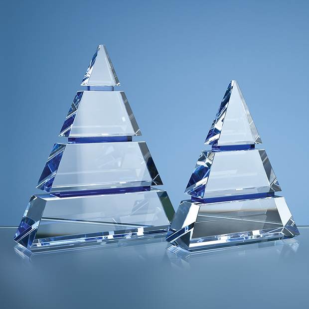 Engraved Crystal Luxor Award with 2 Blue Lines