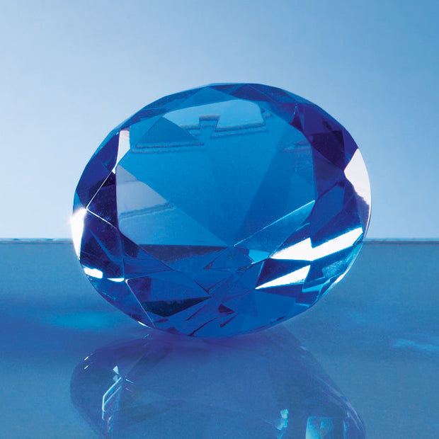 Engraved Crystal Blue Diamond Paperweight