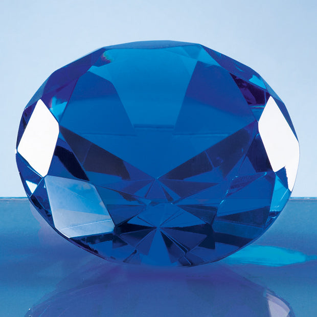 Engraved Crystal Blue Diamond Paperweight