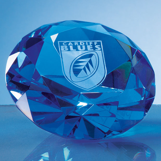 Engraved Crystal Blue Diamond Paperweight