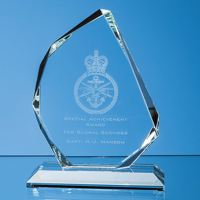 15cm x 11.5cm x 15mm Clear Glass Facetted Ice Peak Award