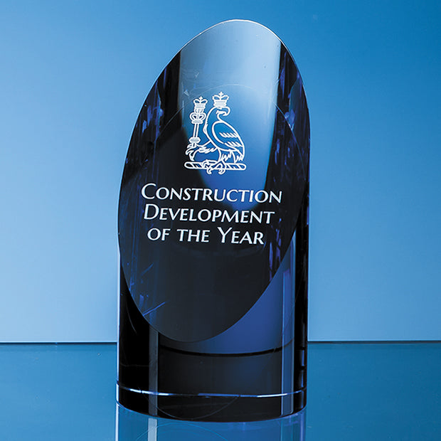 Engraved Clear & Blue Crystal Cylinder Award