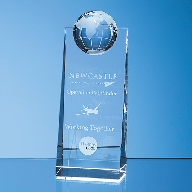 Engraved Crystal Globe Rectangle Award