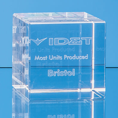 8cm x 8cm Optical Crystal Cube (Subsurface Etched)