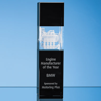 28cm Clear & Onyx Black Optical Crystal Square Column Award (Subsurface Etched)