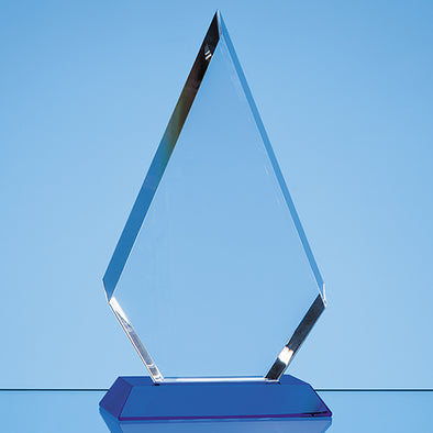 20.5cm Optical Crystal Facet Diamond Award on a Sapphire Blue Base