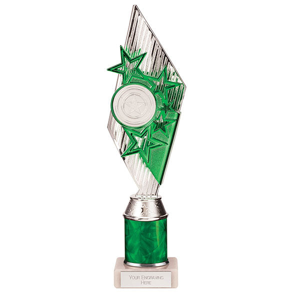 Pizzazz Plastic Tube Trophy - Silver & Green