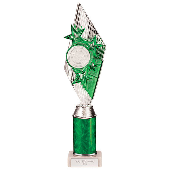 Pizzazz Plastic Tube Trophy - Silver & Green