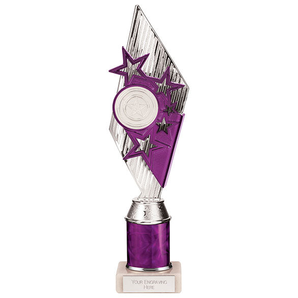 Pizzazz Plastic Tube Trophy - Silver & Purple