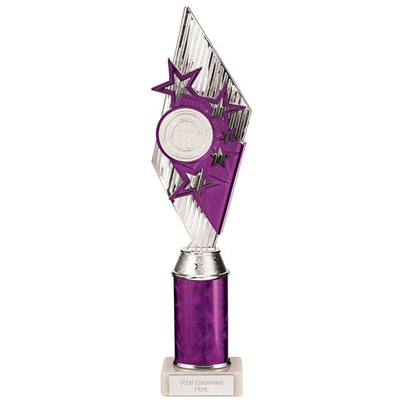 Pizzazz Plastic Tube Trophy - Silver & Purple