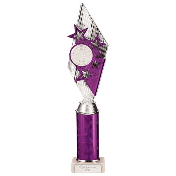 Pizzazz Plastic Tube Trophy - Silver & Purple