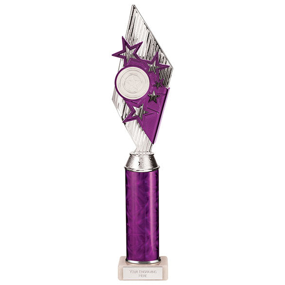 Pizzazz Plastic Tube Trophy - Silver & Purple