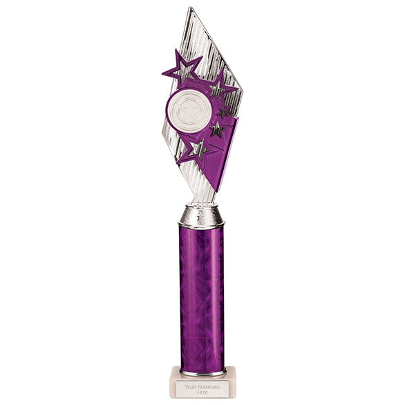 Pizzazz Plastic Tube Trophy - Silver & Purple