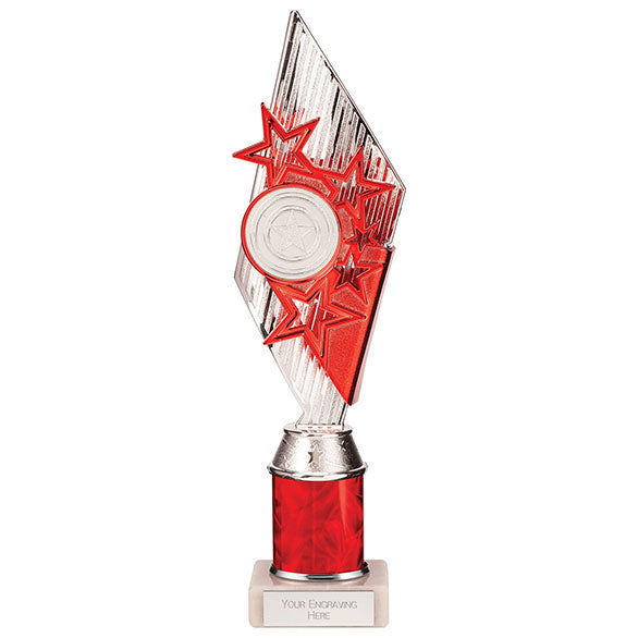 Pizzazz Plastic Tube Trophy - Silver & Red