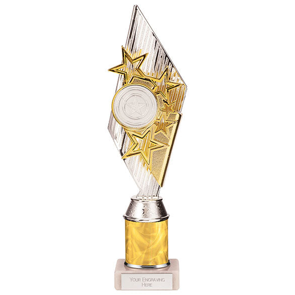 Pizzazz Plastic Tube Trophy - Silver & Gold