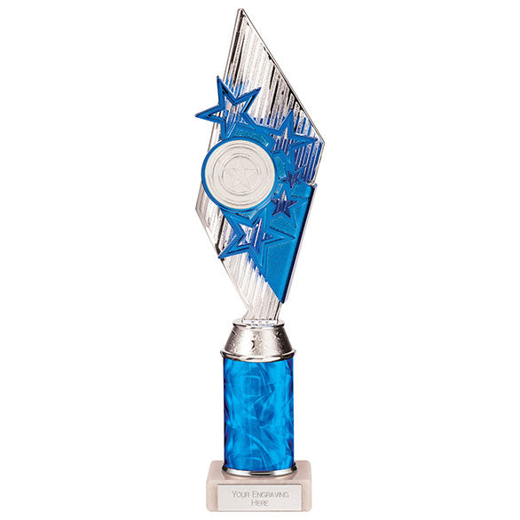 Pizzazz Plastic Tube Trophy - Silver & Blue