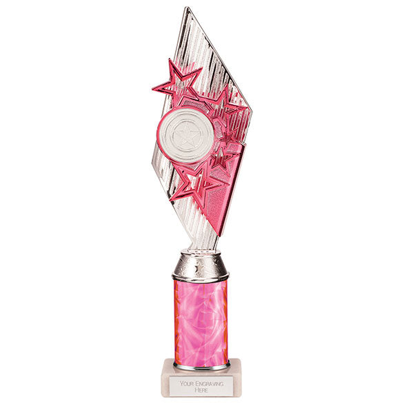 Pizzazz Plastic Tube Trophy - Silver & Pink