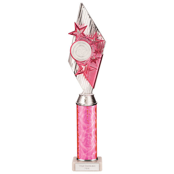 Pizzazz Plastic Tube Trophy - Silver & Pink