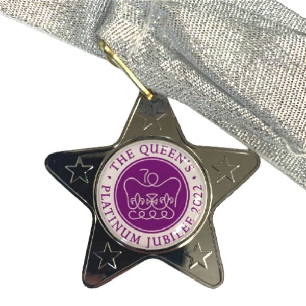 Customised Platinum Jubilee Engraved Star Medals on Ribbon (MIN. ORDER QTY 50)