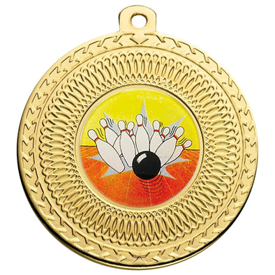 Ten Pin Bowling Gold Swirl 50mm Medal