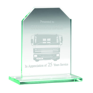 Personalised Jade Glass Chamfered Rectangle Plaque Award (6mm Thick) - 3.75in
