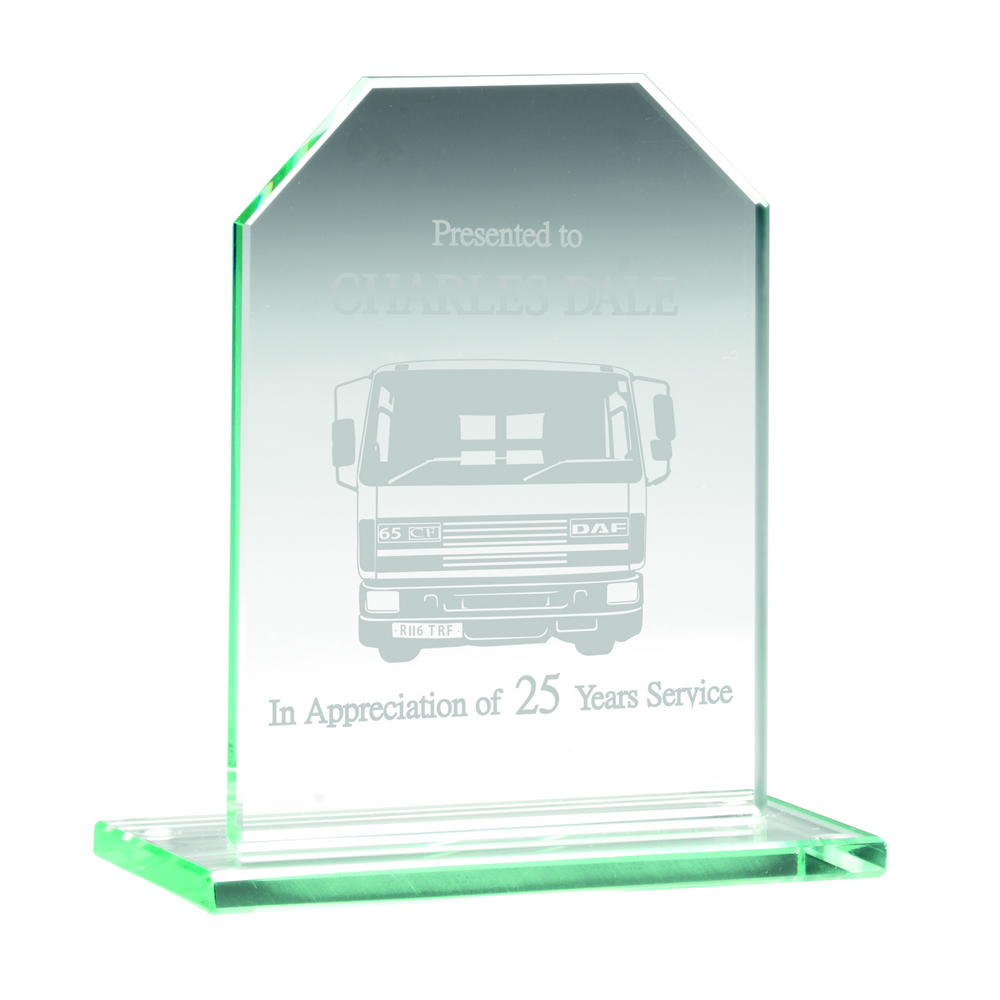 Personalised Jade Glass Award Plaque - Chamfered Rectangle