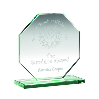 Personalised Jade Glass Octagon Plaque Award (10mm Thick) - 4.5in