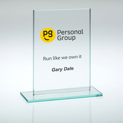 Colour Print Personalised Jade Glass Narrow Plaque Award (4mm Thick)