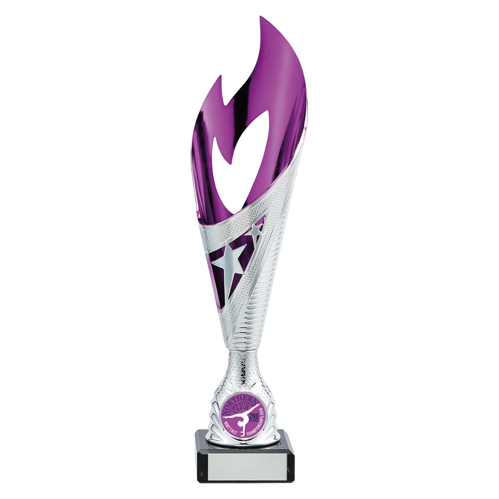 Inferno Plastic Laser Cut Trophy Cup - Silver & Purple