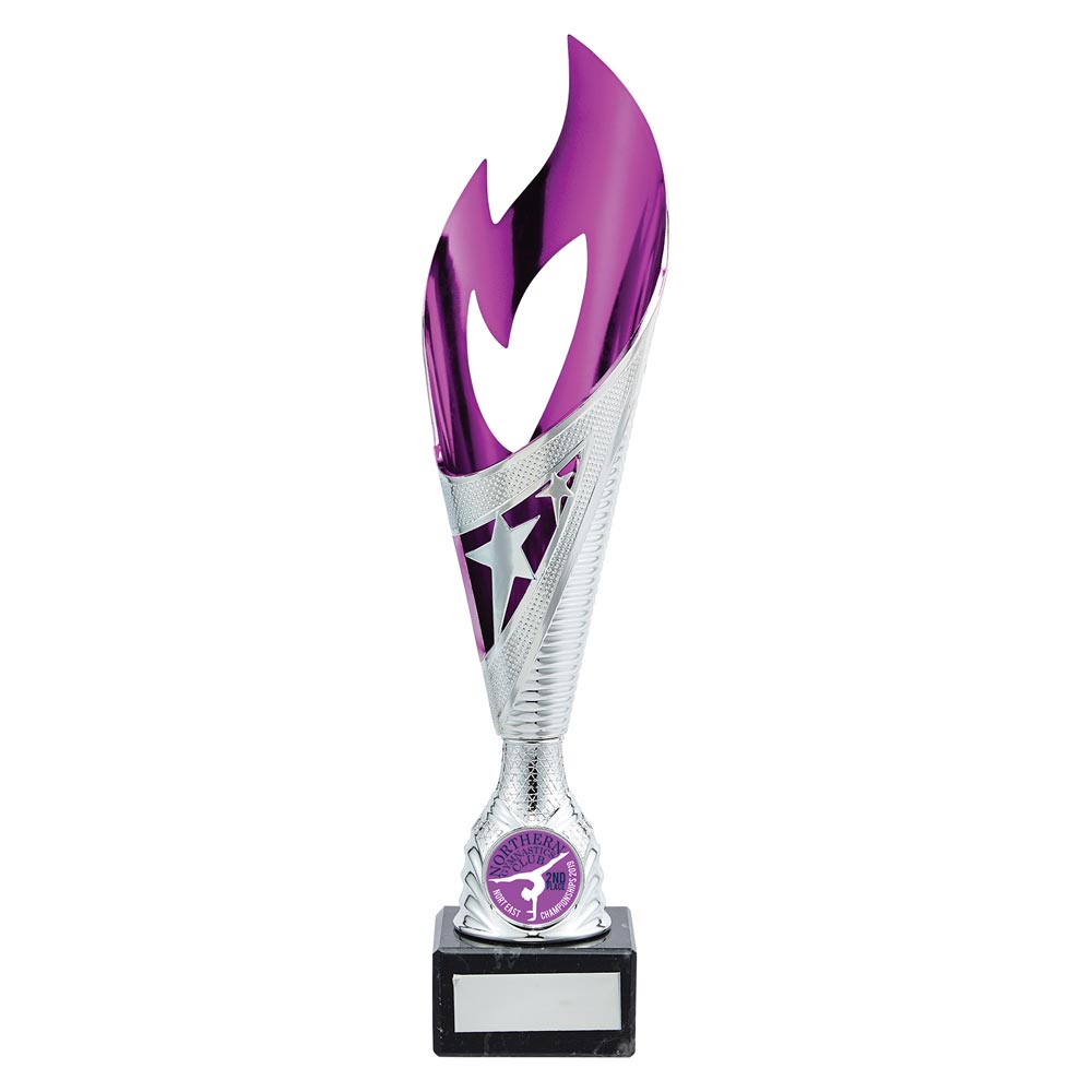 Inferno Plastic Laser Cut Trophy Cup - Silver & Purple