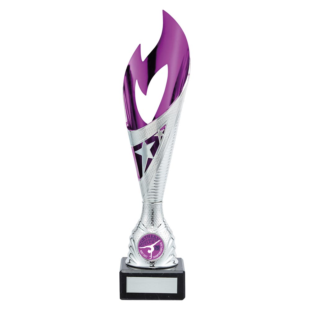 Inferno Plastic Laser Cut Trophy Cup - Silver & Purple
