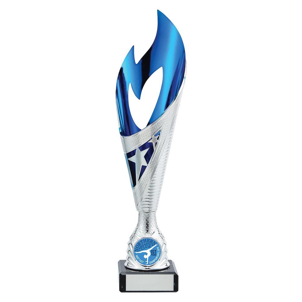 Inferno Plastic Laser Cut Trophy Cup - Silver & Blue