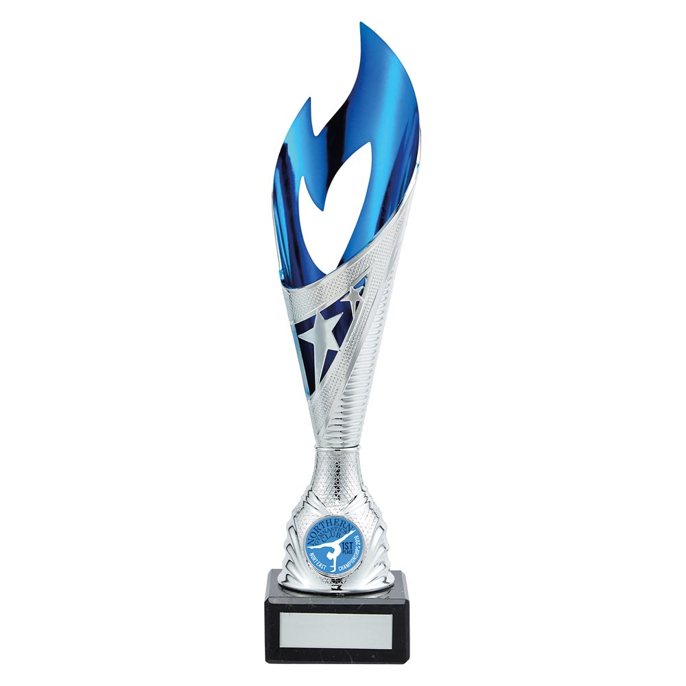 Inferno Plastic Laser Cut Trophy Cup - Silver & Blue