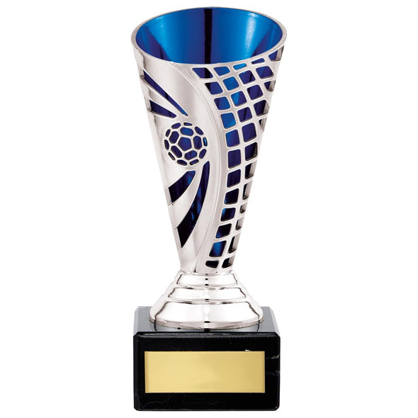 Defender Football Trophy Cup Silver & Blue 150mm