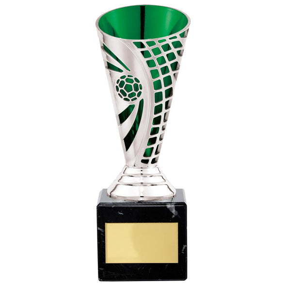Defender Football Trophy Cup Silver & Green 170mm