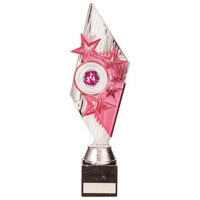 Pizzazz Plastic Trophy Silver & Pink 300mm