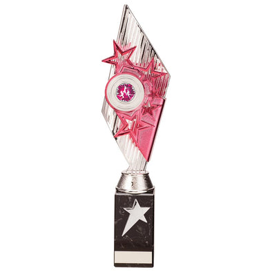 Pizzazz Plastic Trophy Silver & Pink 350mm