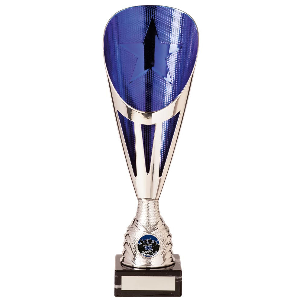 Rising Stars Plastic Laser Cut Trophy Cup - Silver & Blue