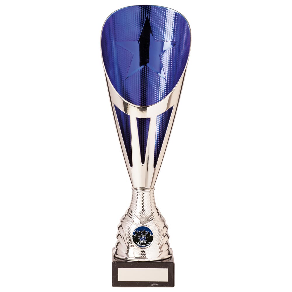 Rising Stars Plastic Laser Cut Trophy Cup - Silver & Blue