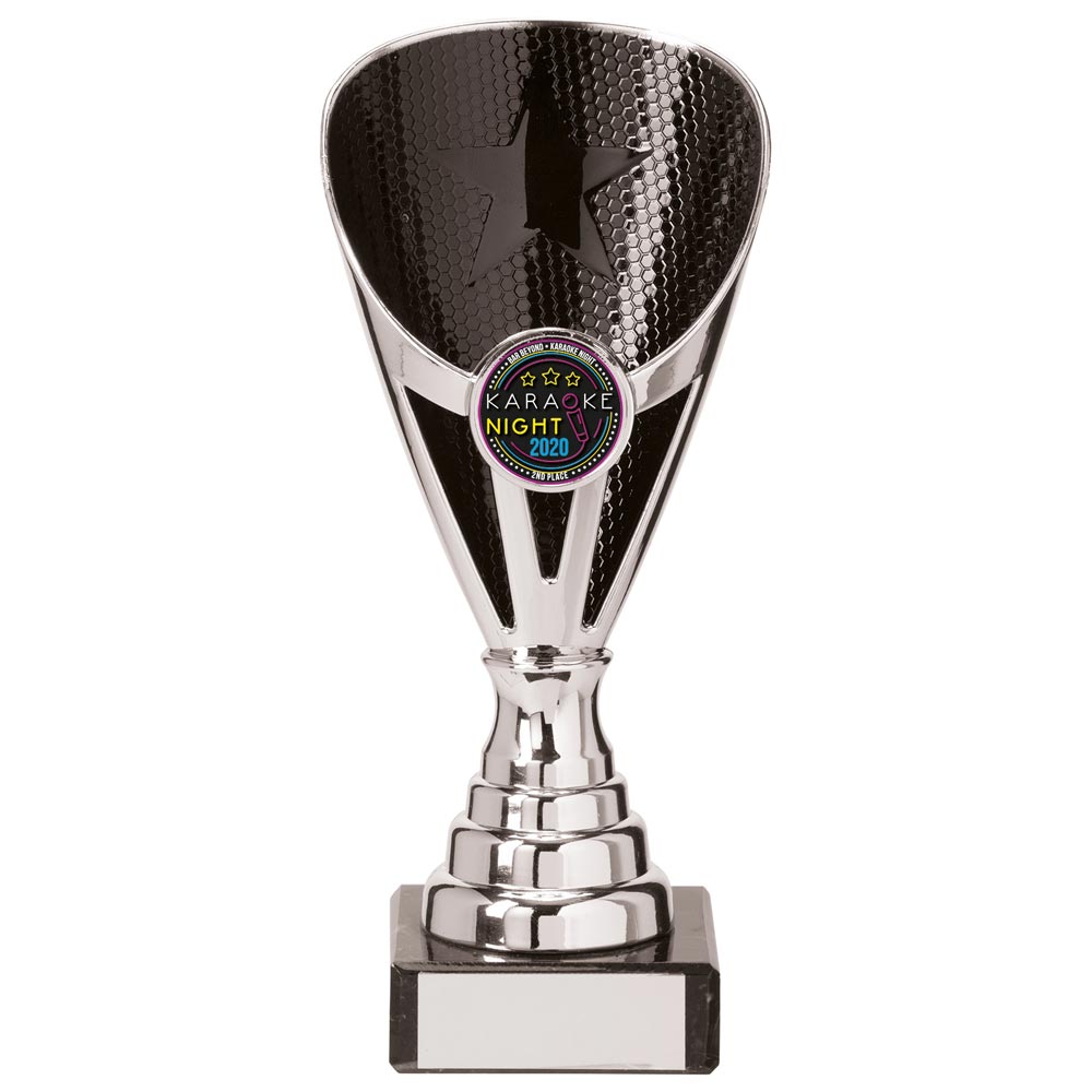 Rising Star Budget Laser Cut Plastic Trophy Cup - Silver & Black