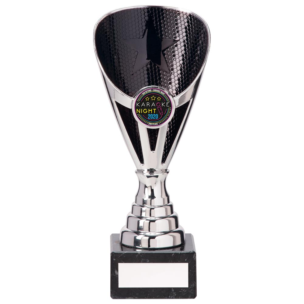 Rising Star Budget Laser Cut Plastic Trophy Cup - Silver & Black