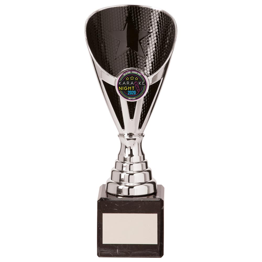 Rising Star Budget Laser Cut Plastic Trophy Cup - Silver & Black