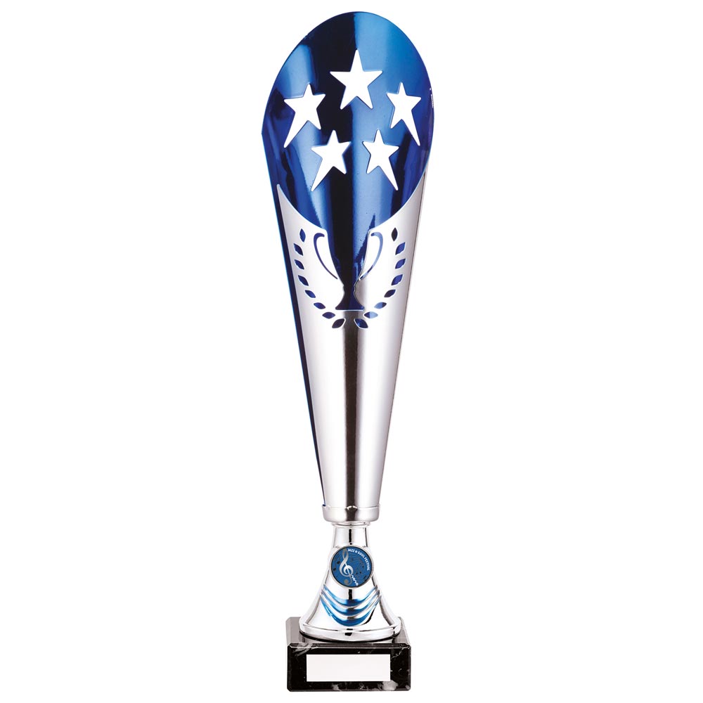 Legendary Laser Cut Metal Trophy Cup - Silver & Blue