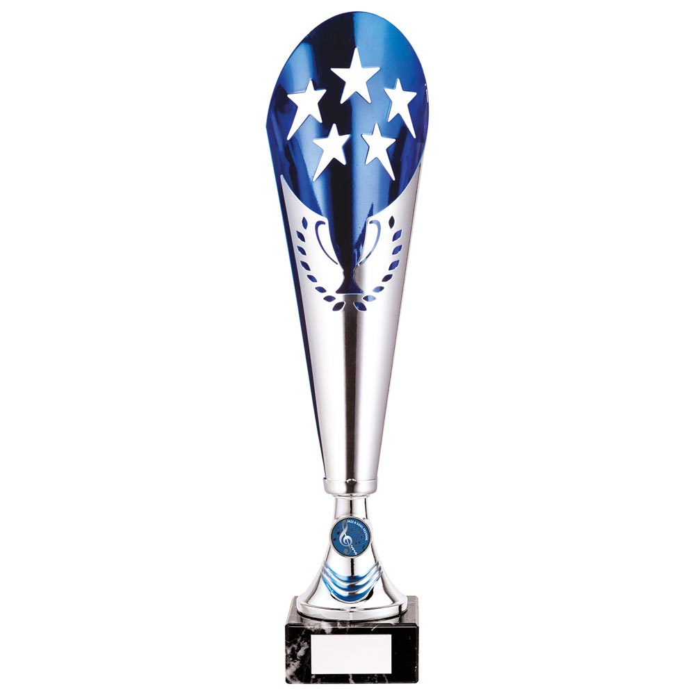 Legendary Laser Cut Metal Trophy Cup - Silver & Blue