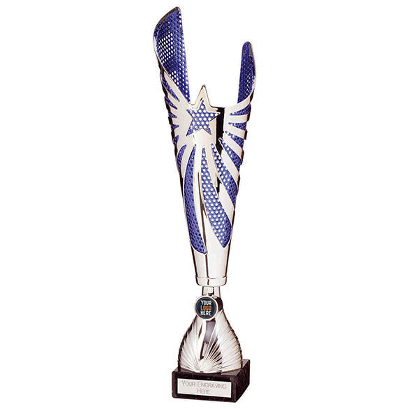 MegaStar Laser Cut Trophy Cup (Silver/Blue)