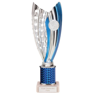 Glamstar Plastic Trophy Cup on Tube - Blue (265mm Height)