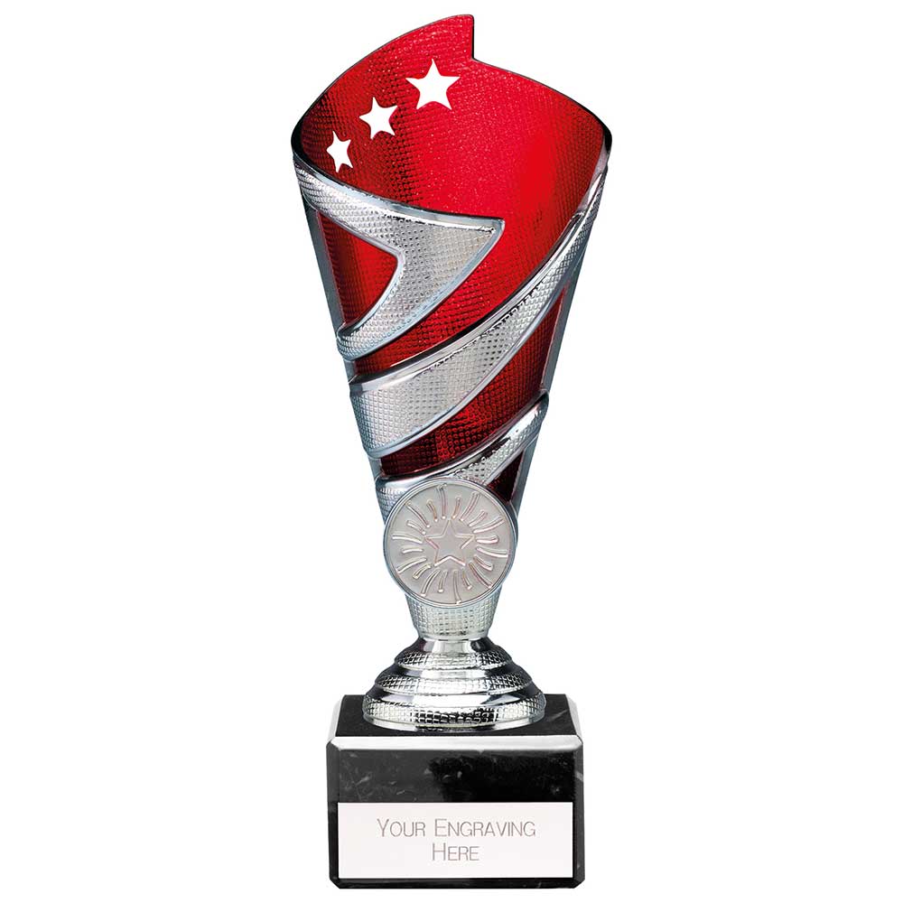 Hurricane Multisport Plastic Trophy Cup - Silver & Red - With Marble Base