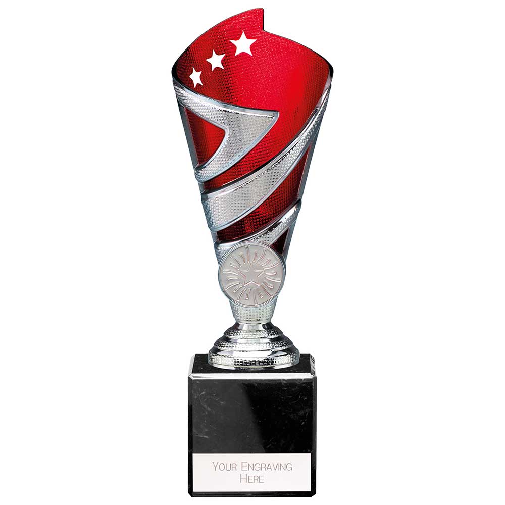 Hurricane Multisport Plastic Trophy Cup - Silver & Red - With Marble Base