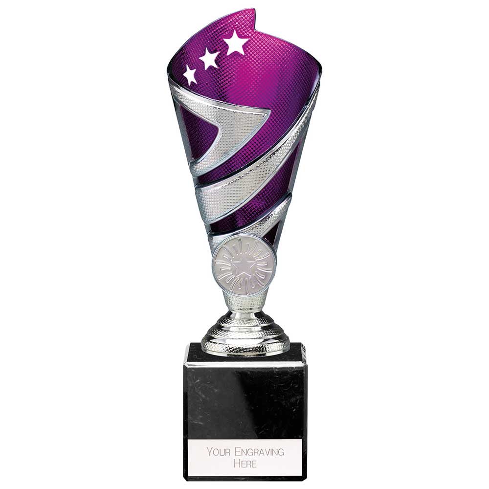 Hurricane Multisport Plastic Trophy Cup - Silver & Purple - With Marble Base