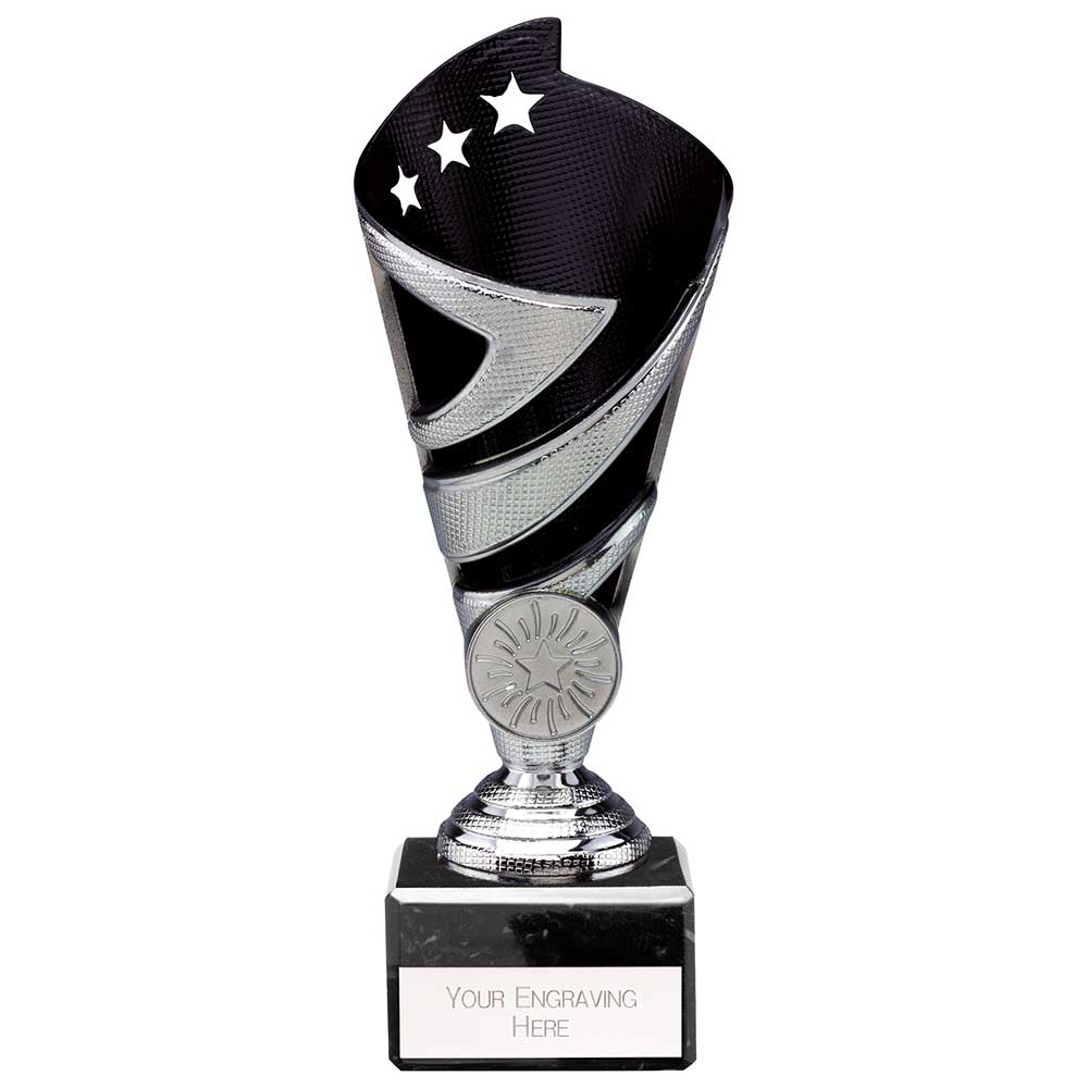 Hurricane Multisport Plastic Trophy Cup - Silver & Black - With Marble Base